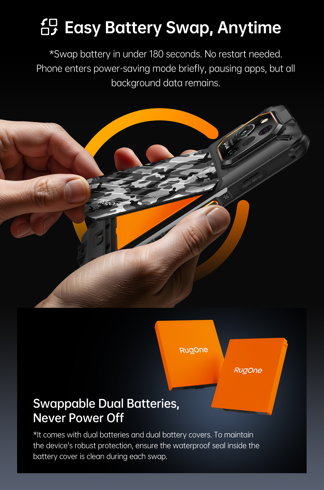 RugOne Xever 7 Rugged Smartphone austauschbare Dual-Akkus