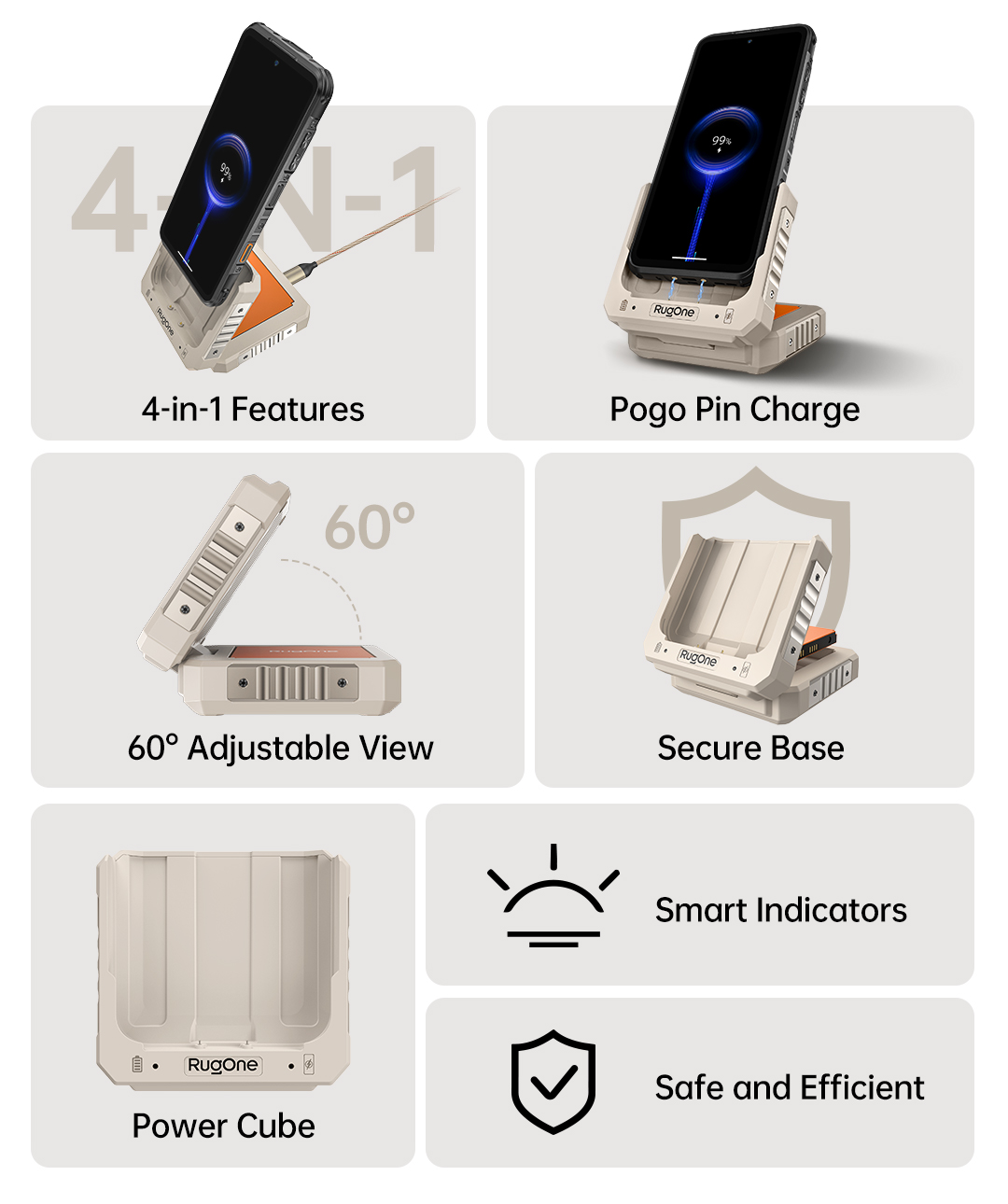 RugOne 4-in-1 Charging Station for RugOne Xever 7 Series Rugged Smartphones