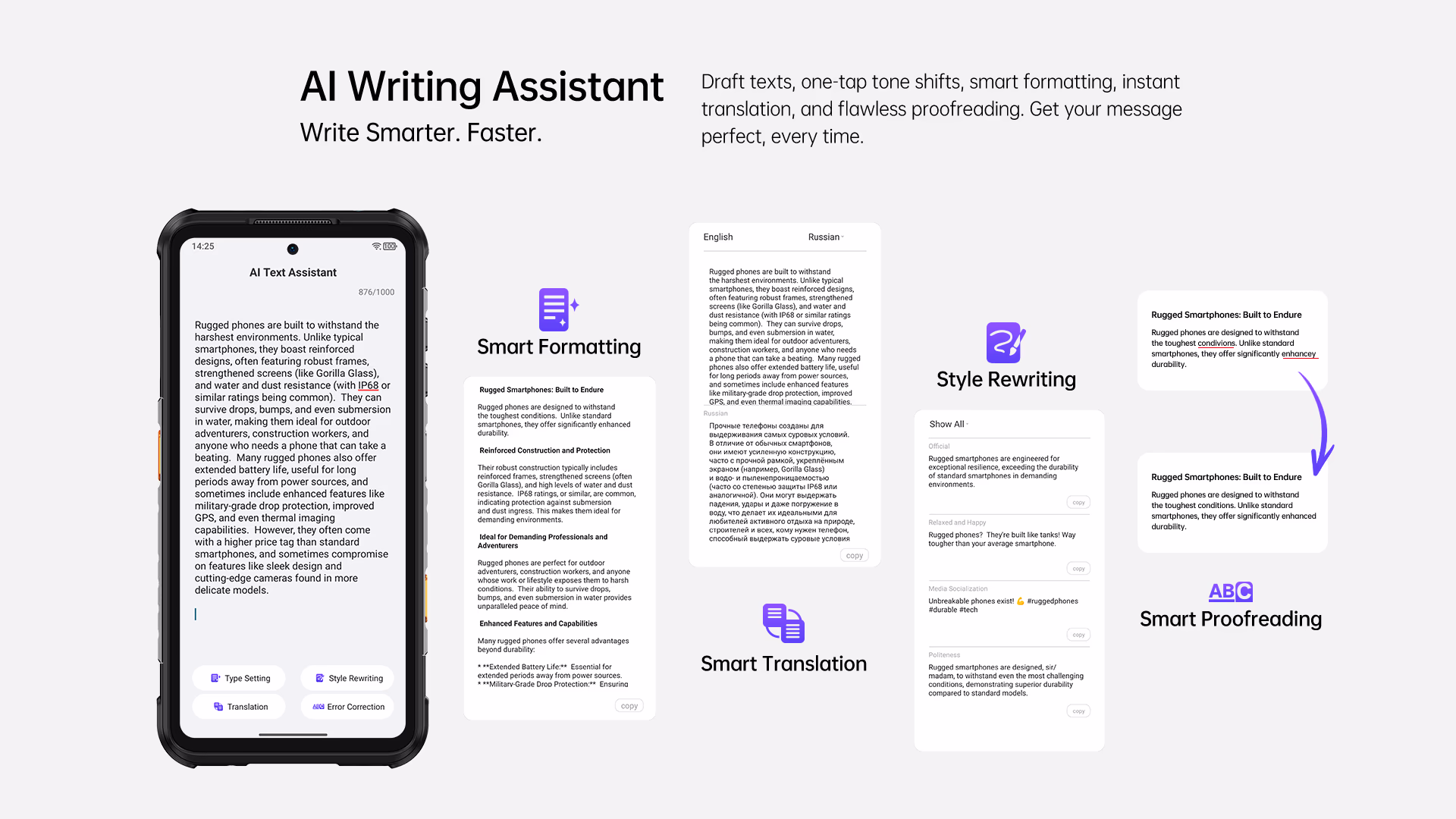 RugOne Xever 7 Pro Rugged Smartphone AI Writing Assistant