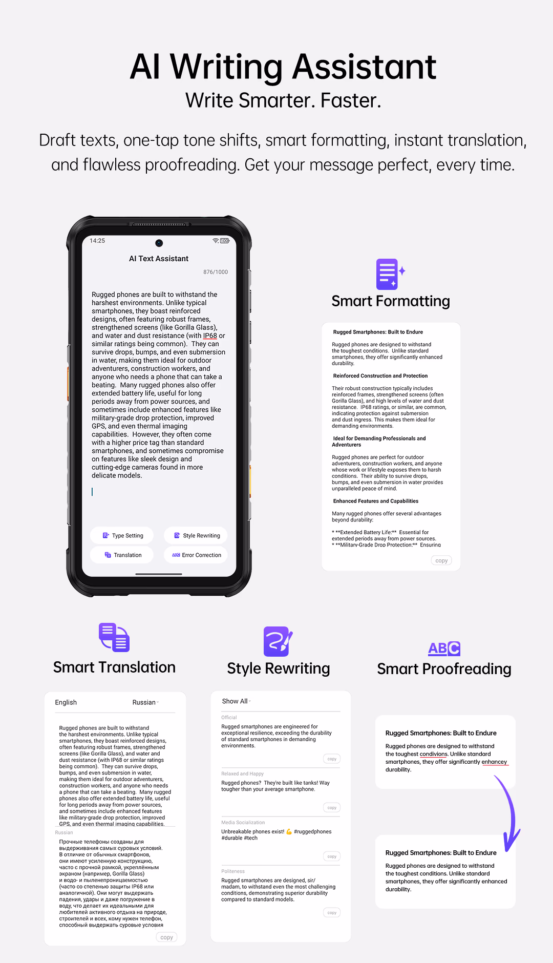 RugOne Xever 7 Pro Rugged Smartphone AI Writing Assistant